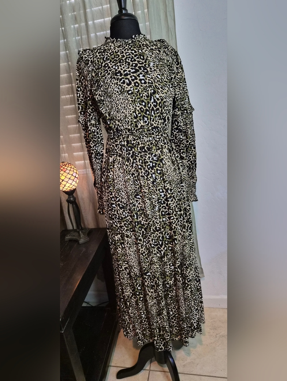 M&S Collection Animal Print Midi Waisted Tiered Dress